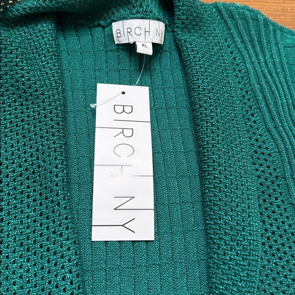 NWT Birch NY Emerald Green Metallic Long Sleeve Crochet Ribbed Cardigan Size XL - Picture 2 of 10